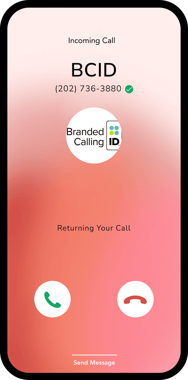 Branded Calling ID displayed on an Android phone showing the verified business identity and call reason